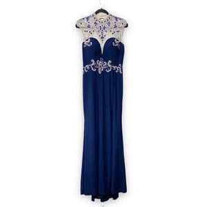 GLS Collective Navy Blue & Silver Embellished Maxi Dress